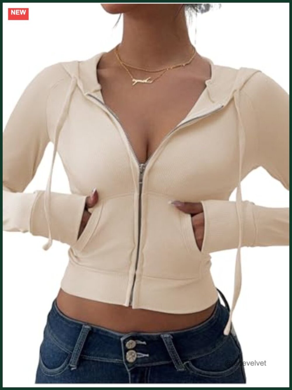 Slim Fit Ribbed Knit Crop Zip Up Hoodie Long Sleeve Sweatshirt with Pockets